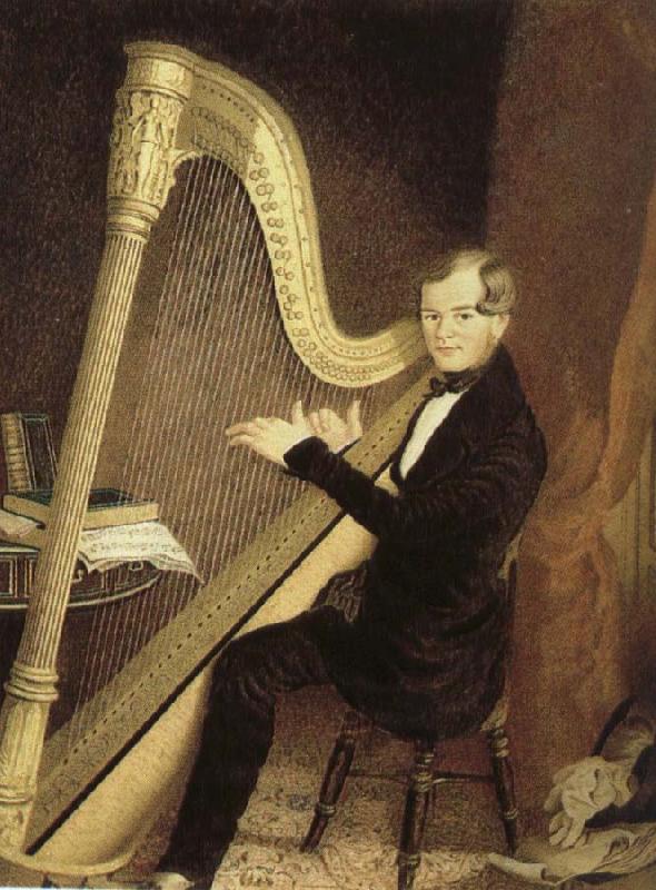 unknow artist an early 19th century pedal harp player China oil painting art